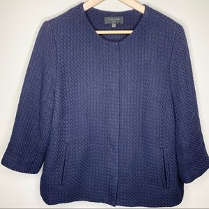 TALBOTS Navy Crop 3/4 Sleeve Full Zip Jacket 16P